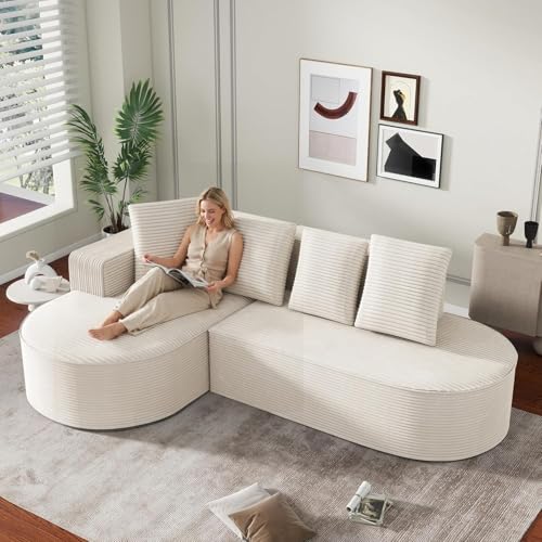 Yihomfy Canapé d'angle en L, Velours Côtelé Canapé Modulaire Places avec 4 Coussins, Chaise Longue en Courbe, Sanapé Compressé Sponge, sans Montage, pour...