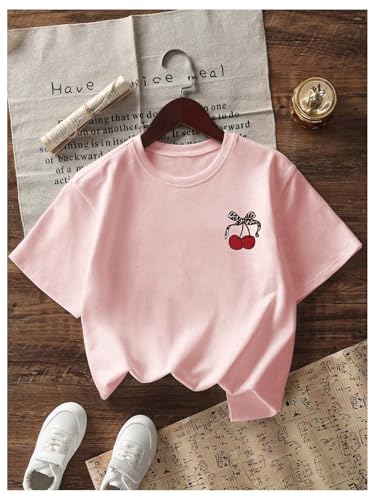 Image of RoseSeek Girl's Geometric Star Graphic Tee Tops Casual Summer Short Sleeve Crew Neck T Shirt
