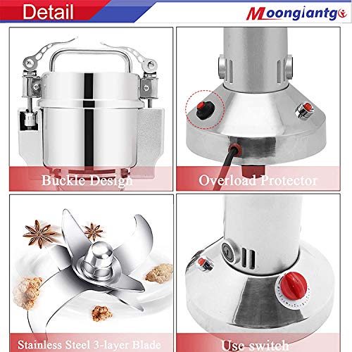 Moongiantgo Grain Mill Grinder Electric 300G Commercial Spice Grinder 1500W Stainless Steel Pulverizer Dry Grinder Grinding Machine (300G Upright, 110V) #TOP5