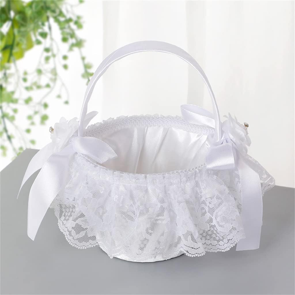 White Wedding Flower Basket Bridesmaid Girl Portable Petal Lace Vintage Rustic Ceremony Table