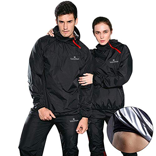 VeroMan メンズ サウナスーツ 上下セット サウナパンツ トレーニングウェア 超発汗 ダイエット (ブラック, 2XL)