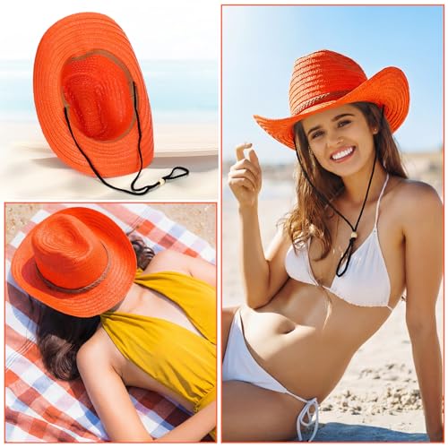 Image of JaGely 12 Pcs Straw Cowboy Hats for Women Men, Wide Brim Summer Hat Bulk Sun Protection for Western Themed Party