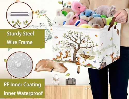 Image of Large Woodland Baby Toy Basket Collapsible Kids Storage Bin Cute Shower Gift Box Forest Nursery Decor (Animals)