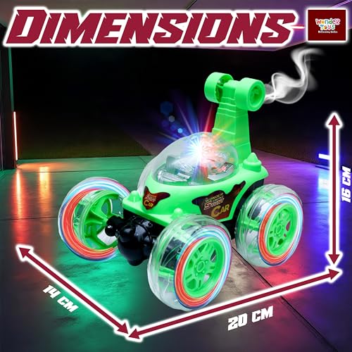 Image of Wonder Stunt Rc Car | Smoke Function and Led Lights | Abs Plastic Body | 360 Degree Spinning Wheels Rechargeable Battery Type C Charging | Remote Control Toy for Kids - Green
