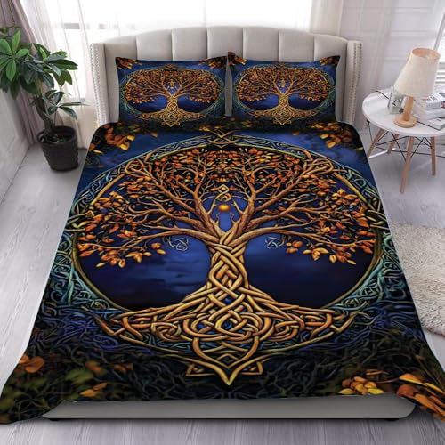 CAPOZEN Celtic Viking Tree of Life Bedding Set, Yggdrasil Quilt Bed Sets King Queen Twin Throw Size, Celtic Bedding, Viking Comforter, Tree of Life Viking Bedroom Decor (Viking Tree of Life)