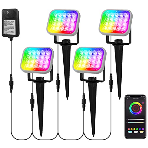 Color Changing Landscape Spotlights Low Voltage Dimmable With Transformer Outdoor, Ip65 Waterproof Rgb Spot Lights, 4-In-1 Multicolored Decorative Light For Garden Pathway, Patio, Fence, Garage #TOP12