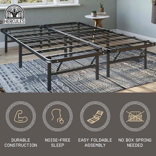 Image of Hercules Folding Metal Bed Frame, 14 inch Platform Mattress Foundation, No Box Spring Needed, Queen