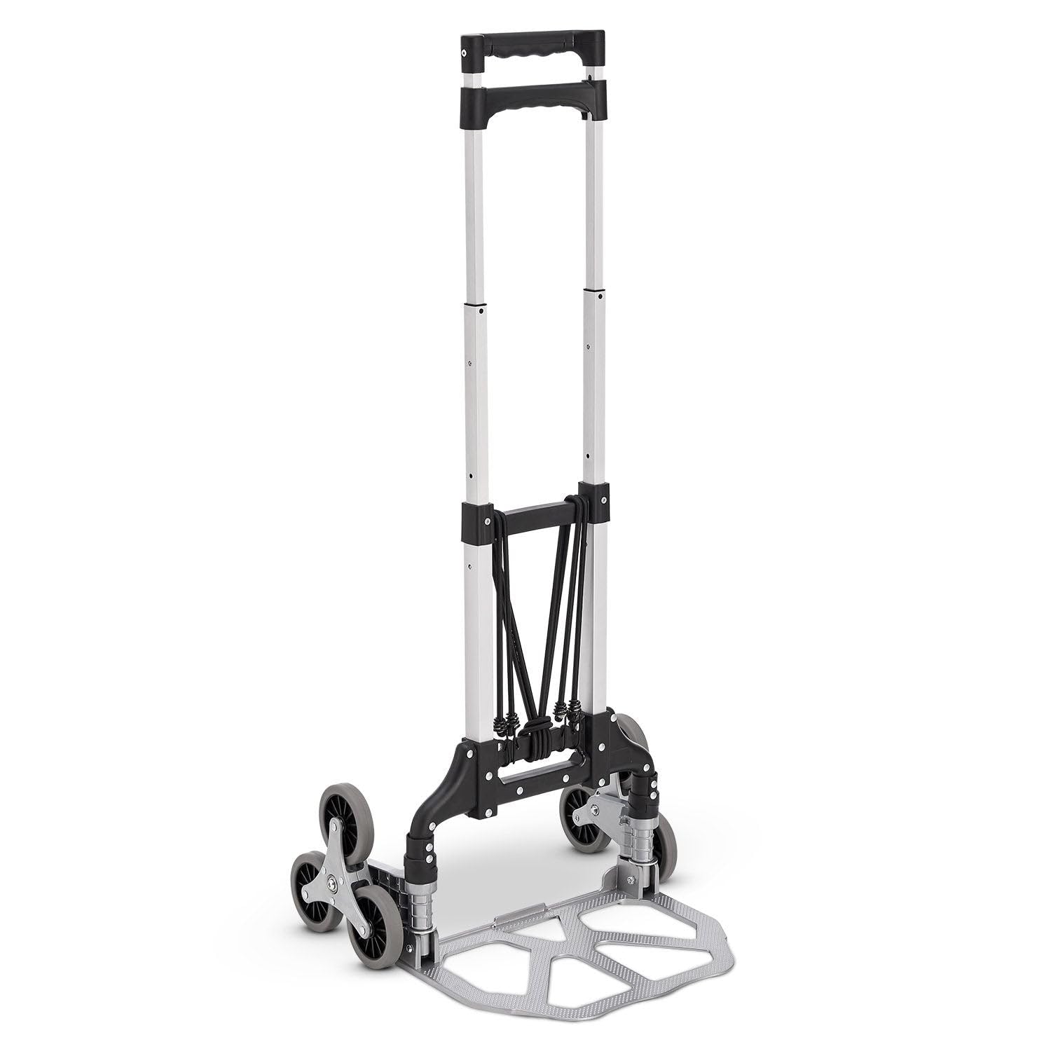 Juskys Carretilla plegable y resistente hasta 80 kg – Mini carro de aluminio para subir escaleras – con guantes y cuerdas de expansión – Escaleras pequeño