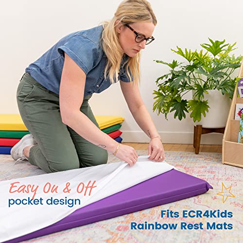 Ecr4Kids Rest Mat Sheet, Machine Washable Cotton Sheet For Toddler Nap Time Mats In Daycares, Classrooms, Preschools, Sanitary Sheet, 48 X 24", White (10-Pack) #TOP3