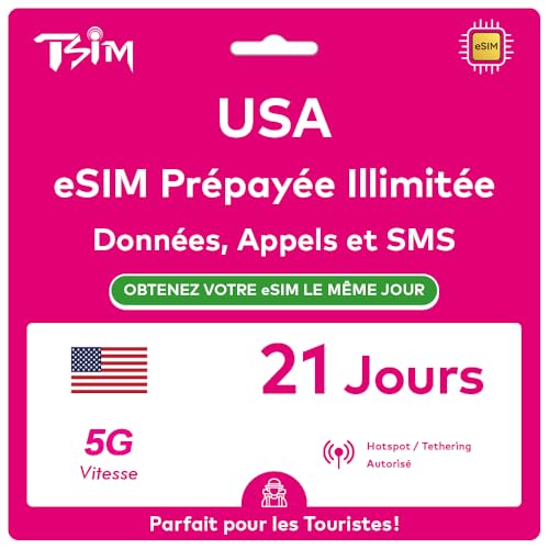 eSIM USA data illimitée pour éviter le hors-forfait en voyage de 21 jours