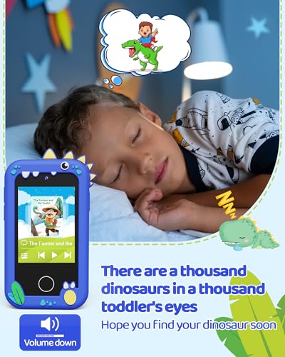 Image of KOKODI Kids Smart Phone Toys, Touchscreen HD Dual Camera Cell Phone for Kids, Birthday Gifts Dinosaur Toddler Play Phone for Boys 3-10, Travel Learning Toy with 8GB SD Card(Navy Blue)
