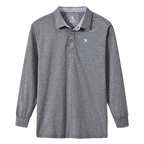 BASUDAM Men's Golf Polo T-Shirts Long Sleeve Fleece Lined Casual Sports Shirts Athletic Tops Dark Grey XL