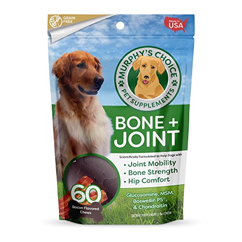 Murphy's Choice Bone + Joint Dog Chews – Glucosamine for Dogs – Also Contains Boswellin PS, Methylsulfonylmethane (MSM), and Chondroitin - 60 Bacon-Flavored Bone-Shaped Chews - Made in The USA