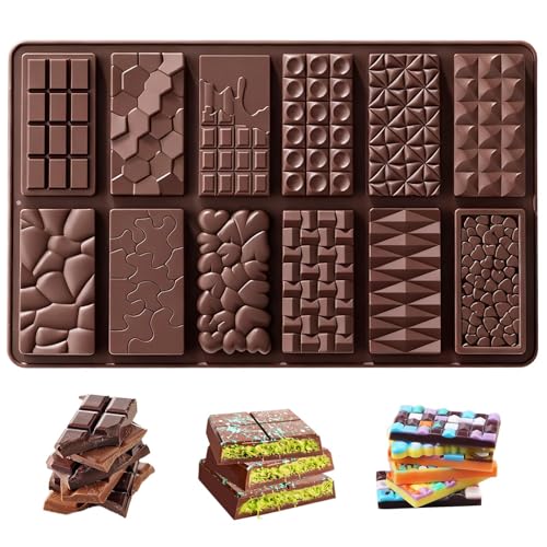 Moule à chocolat en silicone 12 Cavités Forme de chocolat Silicone Deep Facile à Démouler Break-Apart Moule profond pour Chocolats Pièces Maison Pralines...