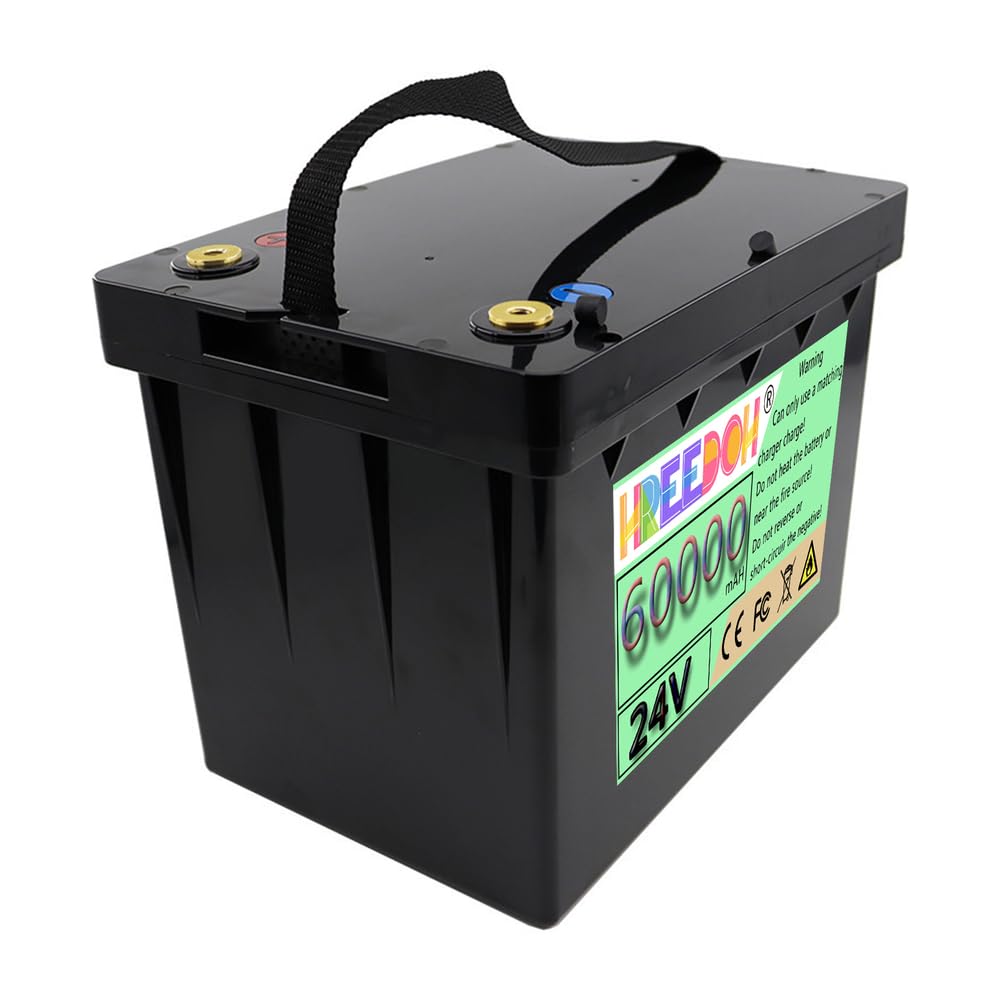 Batteria LiFePO4 24V 60Ah, Batteria di Ricambio al Litio Ferro fosfato | Batteria di accumulo di energia da 24 V 60 Ah, involucro in ABS, con maniglia.