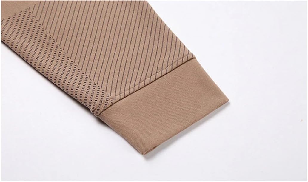 Men Striped Polo Shirt Long Sleeve Lapel Button Business Casual Shirts Top
