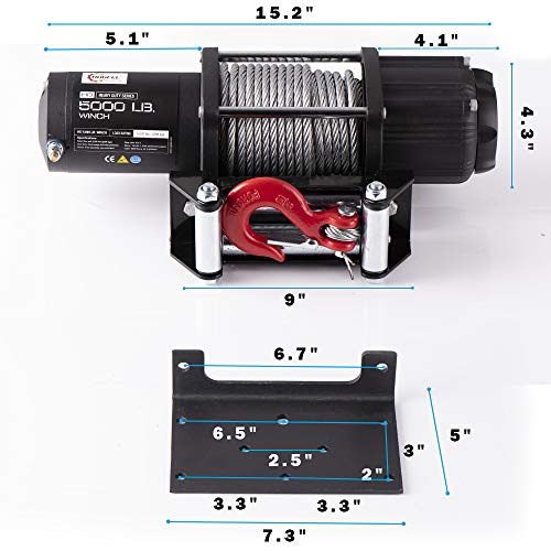 RUGCEL WINCH Advanced 12V DC 5000 lb. Electric Winch Off Road Automatic Powersports Winch, ATV Utility, Gavanized Steel Rope, with Mount, Wired Handle (5000 Wire Rope)