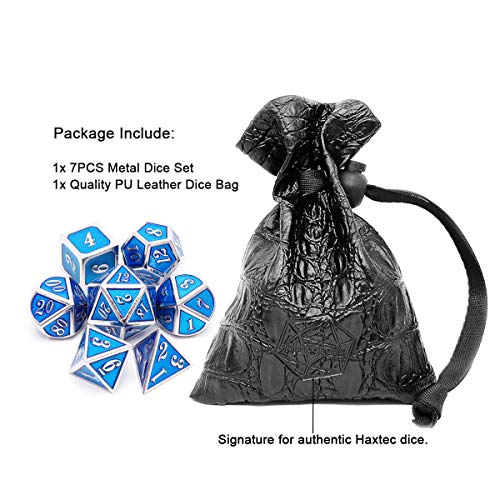 Haxtec Metal Dnd Dice Set Blue W/ Pu Leather Dice Bag Polyhedral D&D Dice Dungeons And Dragons Gifts Rpg Games-Silver Blue #TOP3