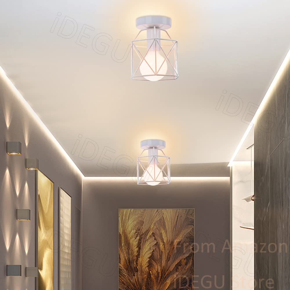 iDEGU Zestaw 4 żyrandol sufitowy przemysłowy E27, żelazny klosz w stylu vintage, lampa wisząca, biała klatka Ø15 cm, oświetlenie sufitowe do salonu, sypialni, kuchni (4 szt.)