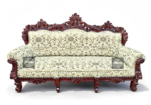 Image of Royal Carved Wooden Sofa Set | 3+1+1 Seater | Antique with Button Tufted Velvet Upholstery | Victorian Style Living Room Furniture Tufted Sofa Set Grey 3-Piece (Design 5)
