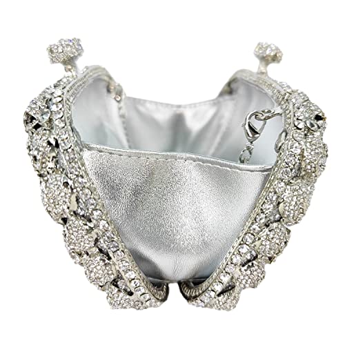 Image of Boutique De FGG Skull Crystal Clutch Purse for Women Formal Rhinestone Clutch Evening Bag Halloween Minaudiere Handbag,Mini
