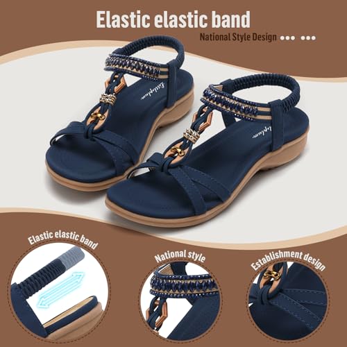 Image of Littleplum Womens Sandals Comfort Arch Support Sandals Summer Walking Shoes Casual Ankle Elastic Flip Flops Shoes