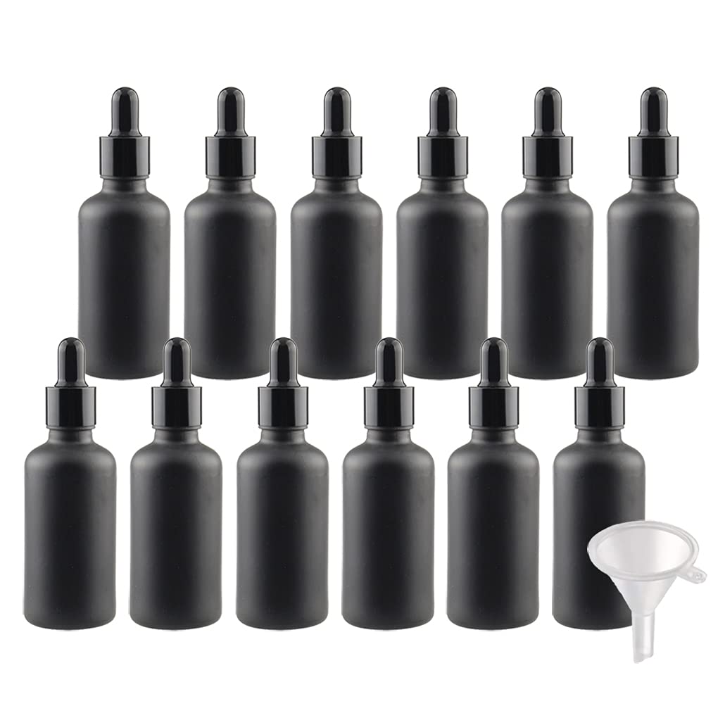 24 Piezas Negro Mate Frasco Cuentagotas Cristal 50ml, Botellas Cuentagotas Vacío con Pipeta de Vidrio Negro, para Fragancias de Aromaterapia de Aceites Esenciales, Masaje, Viaje