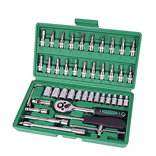 JKELPV Home Tool Kit 46pcs Car Repair Tool 1/4-Inch Socket Set Car Repair Tool Ratchet Torque Wrench Tool Sets(Black) - Image 7
