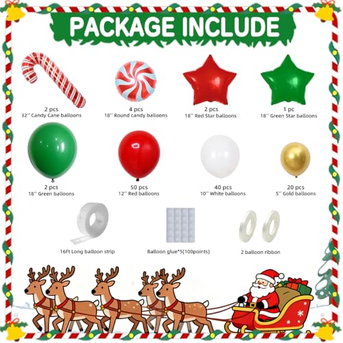 129Pcs Christmas Balloon Garland Arch Kit, Red Green White Gold Balloons with Candy,Red Star, Green Star, Cane Foil Balloons for New Year Xmas Party,Birthday,Baby Shower Decorations - Image 5