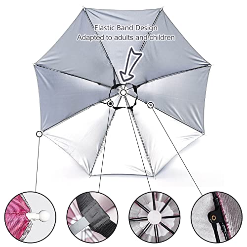 Massmall Umbrella Hat 27" Elastic Headband Umbrella Hats For Women Men Hands Free Umbrella Rose Red/1 Pack #TOP4