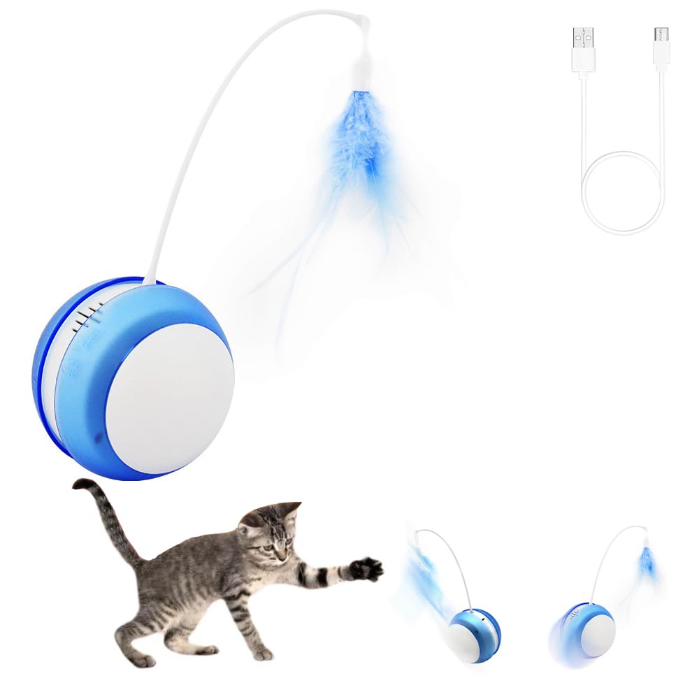 EFYUE Cat Ball Toy Interactive Cat Toy Moving Cat Toy Rechargeable Bouncing Ball with LED Built-in Sound Irregular Movements Attract Cat Interest (Blue)