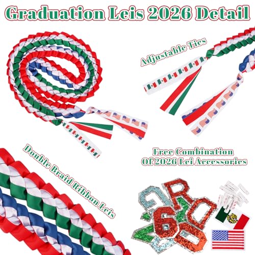 Image of JZWPOOM Mexican Graduation Leis 2026,Class of 2026 Graduation Ribbon with Pin,DIY-Double Handmade Congrats Her Graduations Lei Gifts for High School College