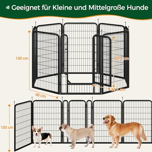 Yaheetech Welpenlaufstall Welpengitter 8-teilig 100cm, Einteilige Verriegelung, Verbindungsstangen mit rundem Kopf, Faltbare Freilaufgehege für Hunde Wohnung und Garten, Aufbau werkzeugfrei