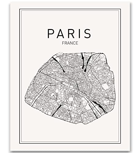 Paris Map Print Paris Map Art Map of Paris City Map Wall Art Paris Map Art France City France Map Print City Map Wall Art France Wall Art Modern Art Print Black Wall Print 8x10