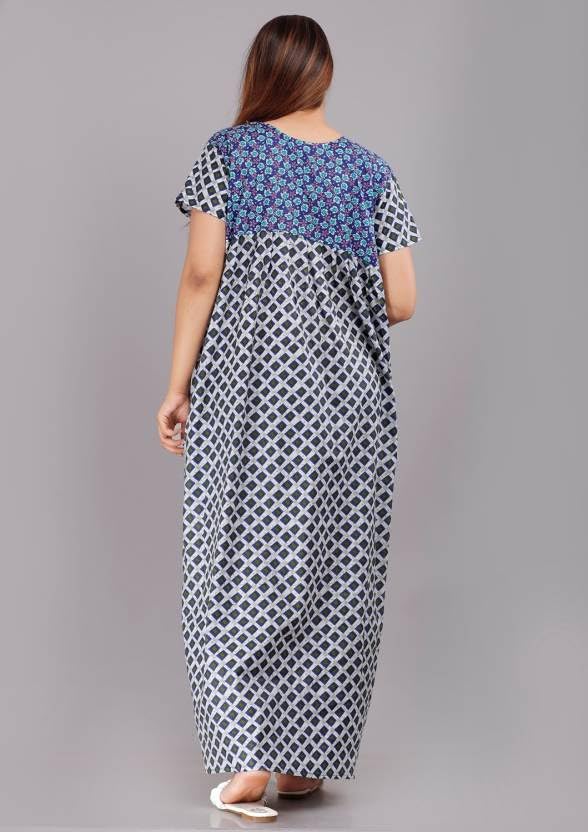 Image of Women Flower Printed Casual Wear Cotton Nighty - Gown-MFNT5014