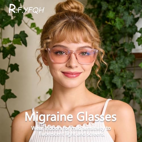 Image of Fluorescent-41 Pink Tinted Blue Light Blocking Glasses for Migraine, Light Sensitivity, Photophobia JF5002