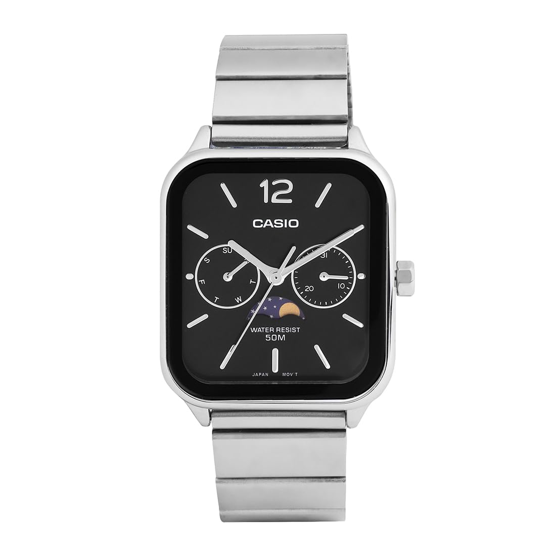 Casio Men Stainless Steel Analog Black Dial Watch-Mtp-M305D-1Avdf, Band Color-Silver