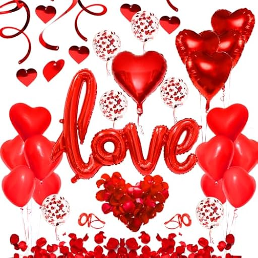 Globos Rojos San Valentin, 48pcs Kit Decoracion San Valentino, XXL Love Globo, Globos de Corazon, Pétalos de Rosa Roja, Decoración Romántica para Propuesta Compromiso Bodas Aniversario | Ya disponible en tu tienda friki favorita! En mundofriki.es!