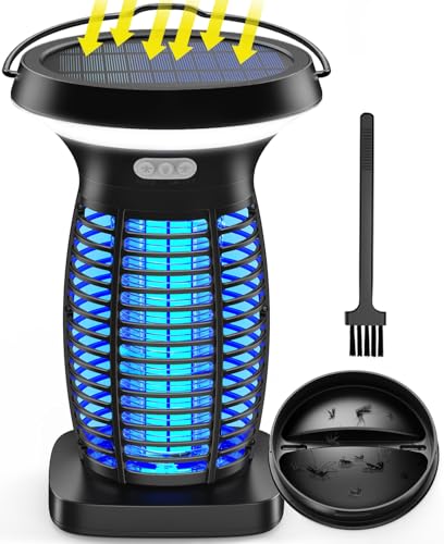 Solar Bug Zapper Outdoor, Mosquito Zapper Solar Powered, Electric Fly Zapper with Camping Lantern, Waterproof Insect Zapper, Cordless Mosquito Killer Lamp for Indoor Outdoor