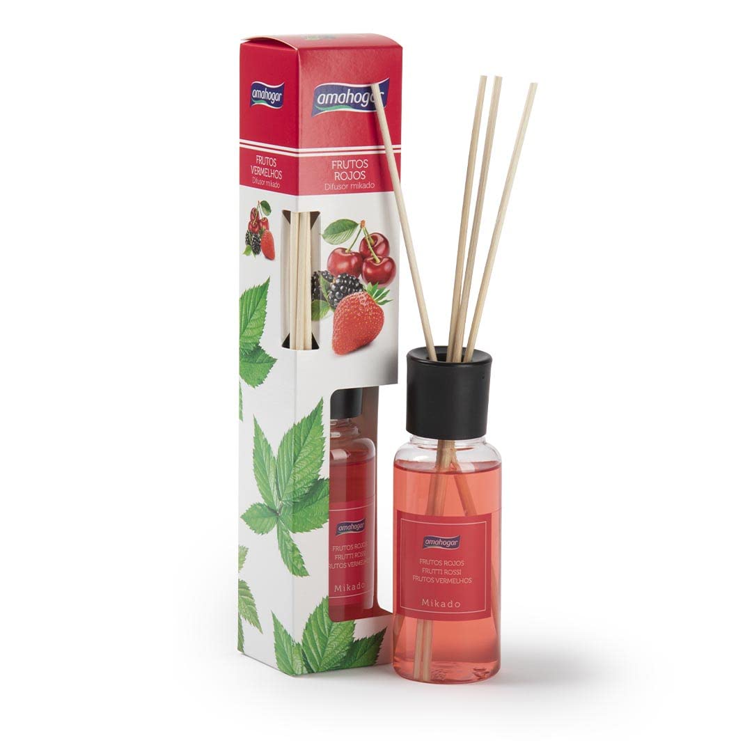 AmahogarMikado Scent Diffuser, Apple & Cinnamon scent - 100ml, Wooden Sticks (Red Fruits)
