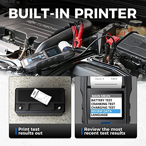 Car Battery Tester 12V 24V 100-2000CCA Lead-Acid Battery, TOPDON BT300P Alternator Tester, Load Tester, with Built-in Printer, Spark Free Metal Clamps, 10 Rolls Cash Register Thermal Paper