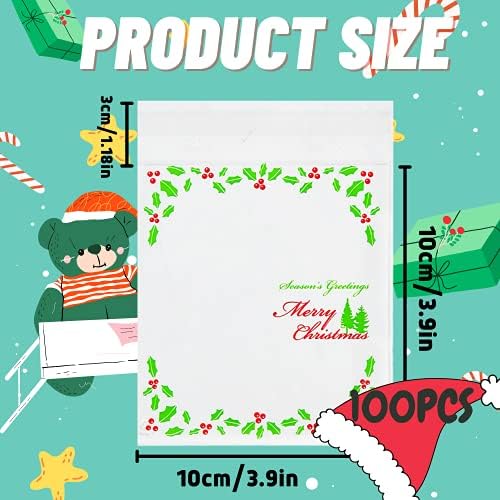 Crethink 200 Pcs Christmas Cookies Bags,Resealable Cellophane Bags,Self Adhesive Bag Printed With the Words "Merry Christmas" For Christmas Bakery Candy Cookies Chocolates Wrapping