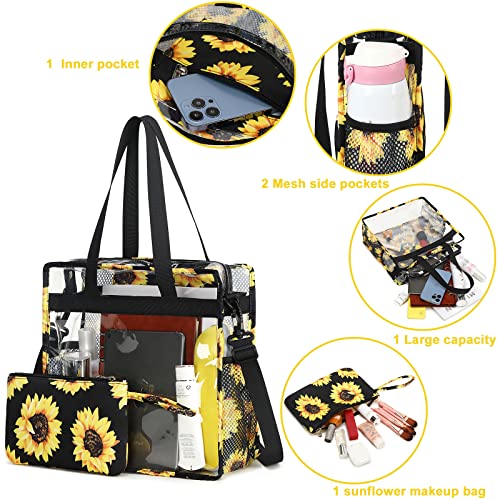 Clear Bag Stadium Approved 12X6X12 Transparent Crossbody Tote Bags With Makeup Purse See Through Lunch Handbags For Work Concert Beach With Shoulder Strap (Sunflower-Clear-2Pcs) #TOP5