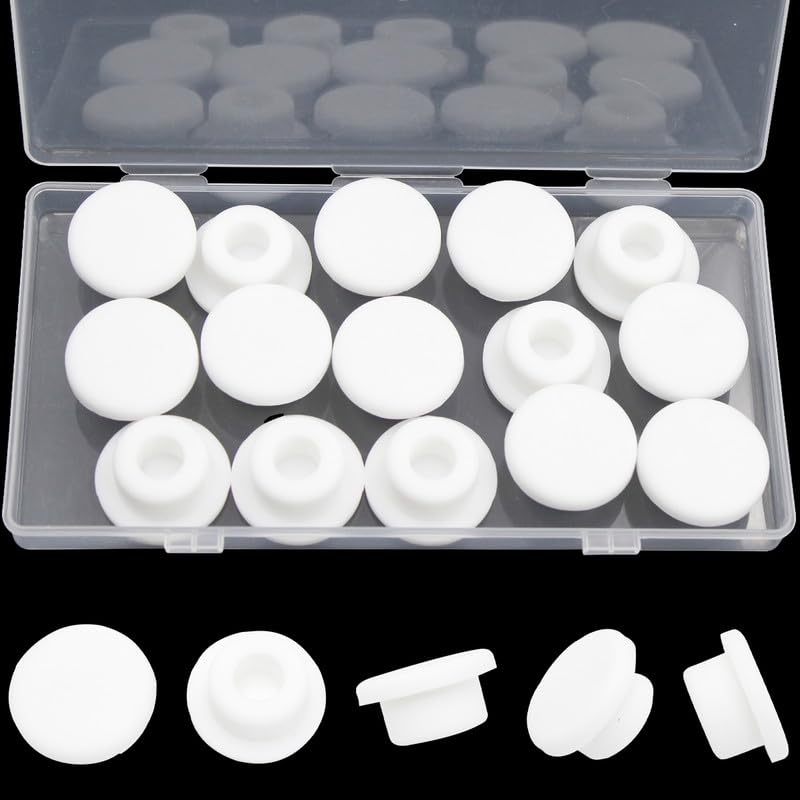 BOPOREAE 15 Pcs 20 mm/ 0.79 in Silicone Rubber Plug for 19 mm Round Holes, Waterproof T Type Rubber Stoppers, Soft Flexible Snap-On Bottle Seal Button