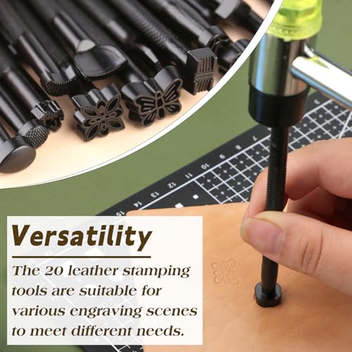 image for QMNNMA 20 PCS Leather Stamping Tools, Different Shape Saddle Making St