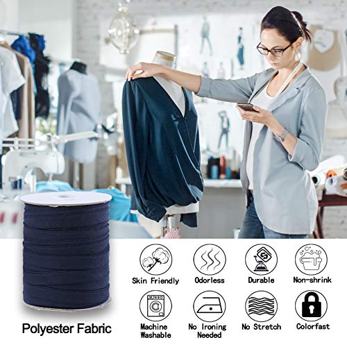 Bias Tape Double Fold 1/2 Inch, Double Fold Bias Binding Tape 55 Yards (Navy Blue) And 4 Pieces Sewing Fabric Chalks For Crafts, Sewing, Seaming, Hemming, Piping, Quilting. #TOP2