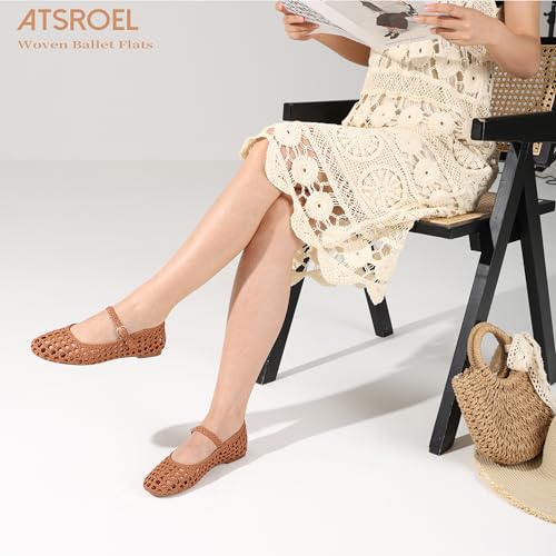 Image of Woven Ballet Flats for Women Round Toe Mesh Flats Buckle Strap Flat Shoes Comfortable Mary Jane Dressy Mesh Shoes Casual Ballerina Mary Janes