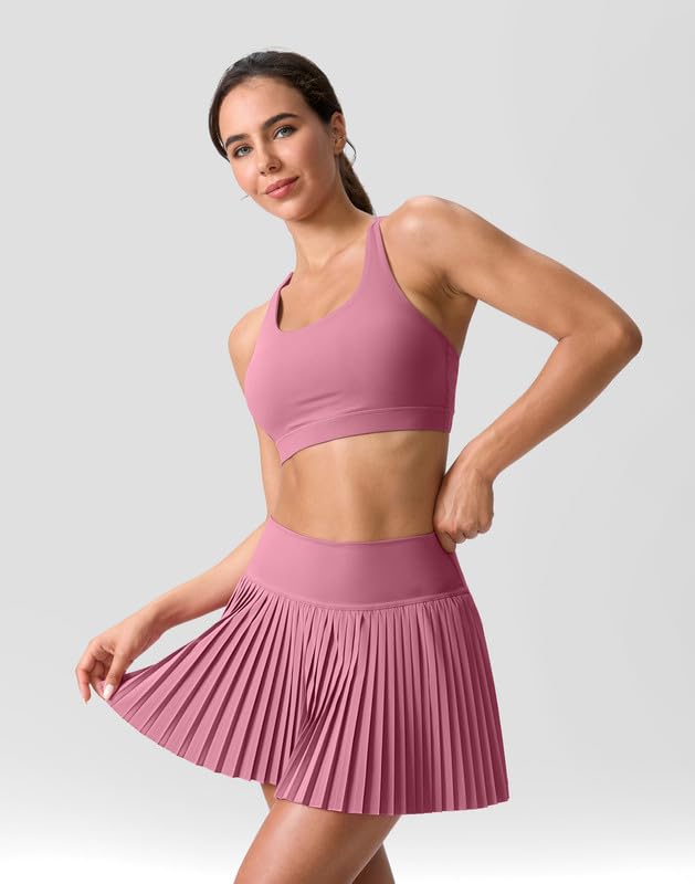 SANTINY Womens Pleated Tennis Skirt with Built-in Shorts & Pockets