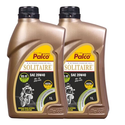 Image of PALCO Solitaire 20W40 Engine Oil for Bike 1L (Pack of 2) | BS6 Compatible Synthetic Technology | 4-Stroke Bike Engine Oil | Up to 10,000 km Drain Interval