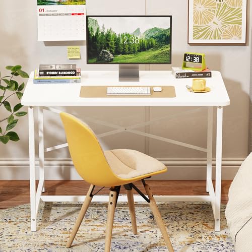 Lukzer Metal & Engineered Wood Study Table for Home & Office | Laptop & Computer Workstation Desk | MST-008/White & White | Sturdy Writing Table for Students & WFH | Spacious Tabletop (90×60×75 cm)